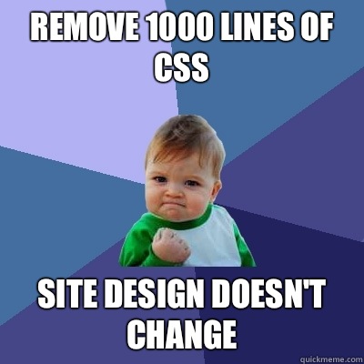 Remove 1000 lines of CSS Site design doesn't change  Success Kid