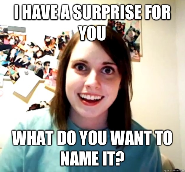 I have a surprise for you What do you want to name it?  Overly Attached Girlfriend