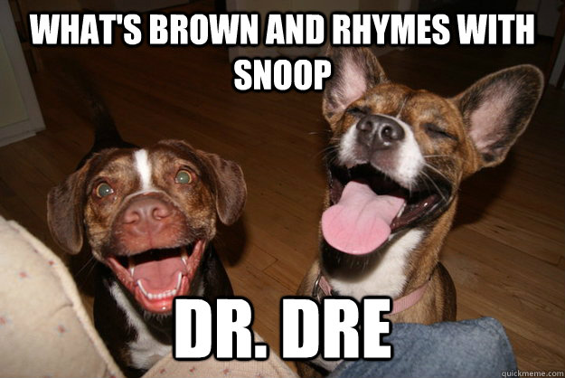 what's brown and rhymes with snoop dr. dre - what's brown and rhymes with snoop dr. dre  Clean Joke Puppies