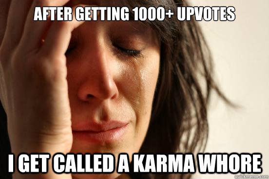 After getting 1000+ upvotes  I get called a karma whore  First World Problems