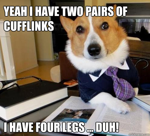 Yeah I have two pairs of cufflinks  I have four legs ... DUH!   Boss Dog