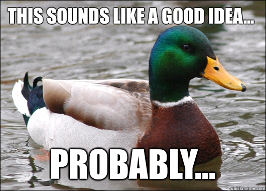 This sounds like a good idea... Probably...  Actual Advice Mallard
