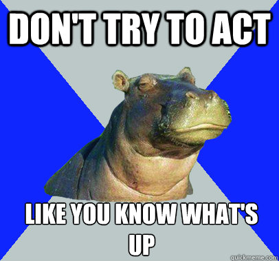 Don't try to act  Like you know what's up 
  Skeptical Hippo