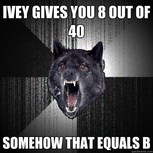 Ivey gives you 8 out of 40 somehow that equals B  Insanity Wolf