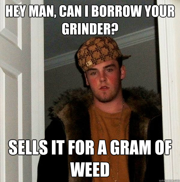 Hey man, can i borrow your grinder? sells it for a gram of weed  Scumbag Steve