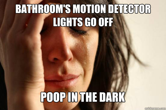 bathroom's motion detector 
lights go off
 poop in the dark Caption 3 goes here  First World Problems