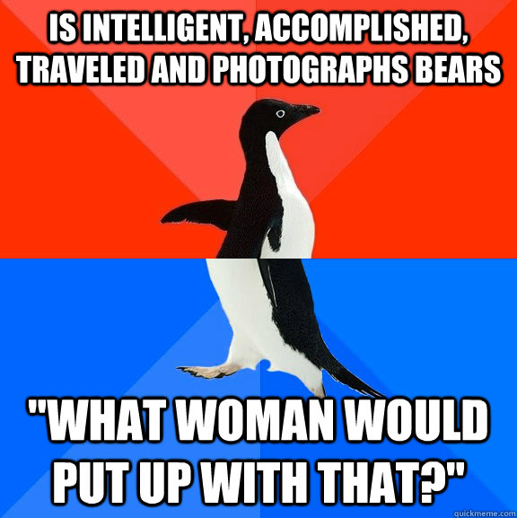 Is intelligent, accomplished, traveled and photographs bears 