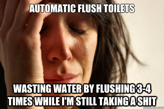 automatic flush toilets wasting water by flushing 3-4 times while i'm still taking a shit  First World Problems