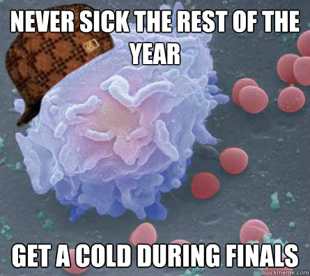 Never sick the rest of the year get a cold during finals  