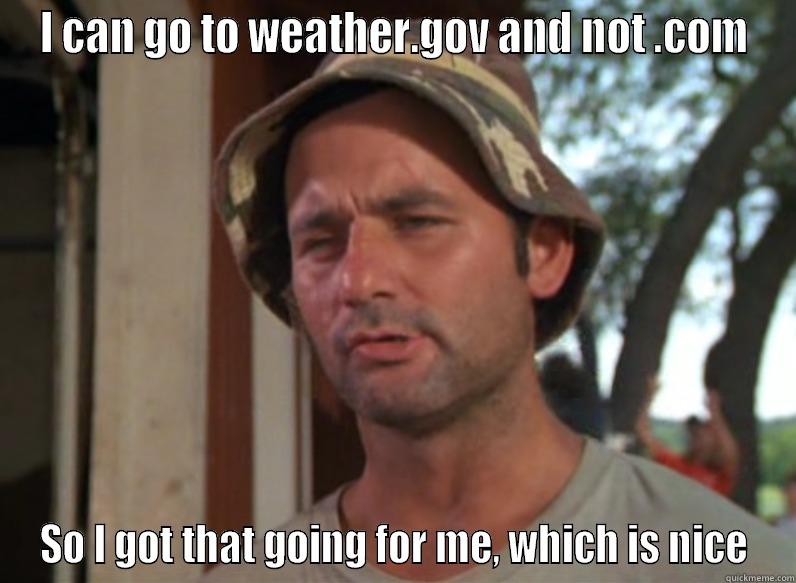 I CAN GO TO WEATHER.GOV AND NOT .COM SO I GOT THAT GOING FOR ME, WHICH IS NICE Misc