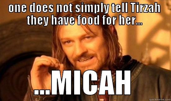Gimme food - ONE DOES NOT SIMPLY TELL TIRZAH THEY HAVE FOOD FOR HER... ...MICAH Boromir