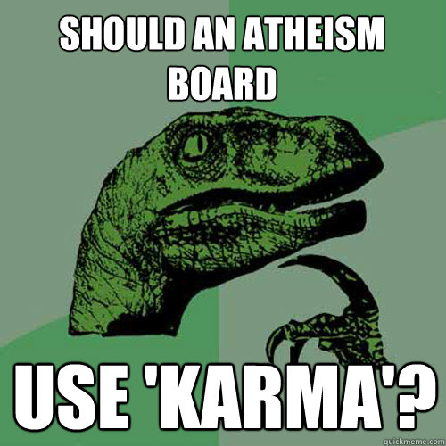 Should an atheism board use 'karma'?  Philosoraptor