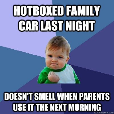 HotBoxed family Car Last night Doesn't smell when parents use it the next morning  Success Kid