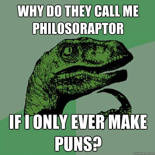 Why do they call me Philosoraptor IF I only ever make puns?   Philosoraptor