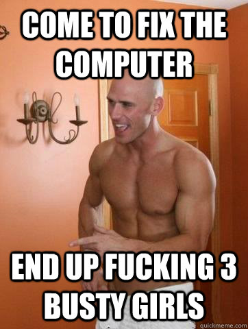 come to fix the computer end up fucking 3 busty girls   