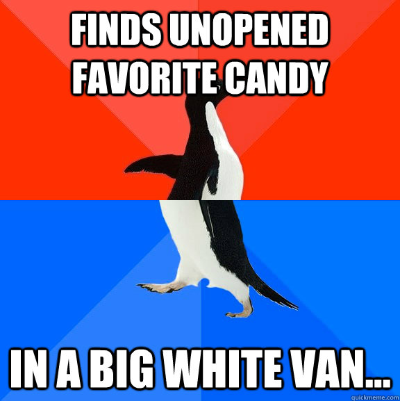 FINDS UNOPENED FAVORITE CANDY IN A BIG WHITE VAN...  Socially Awesome Awkward Penguin
