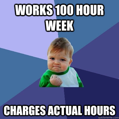 Works 100 hour week Charges actual hours - Works 100 hour week Charges actual hours  Success Kid