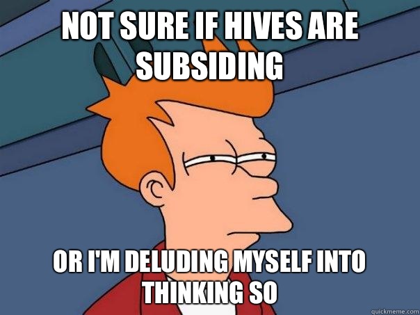 Not sure if hives are subsiding Or I'm deluding myself into thinking so - Not sure if hives are subsiding Or I'm deluding myself into thinking so  Futurama Fry