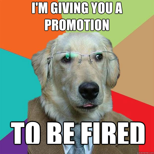 i'm giving you a promotion to be fired  Business Dog