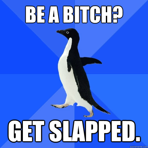 Be A Bitch? Get Slapped.  Socially Awkward Penguin