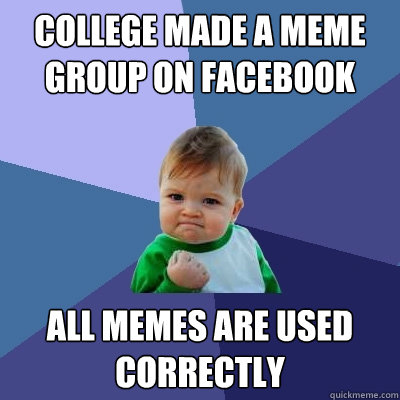 college made a meme group on facebook All memes are used correctly  Success Kid
