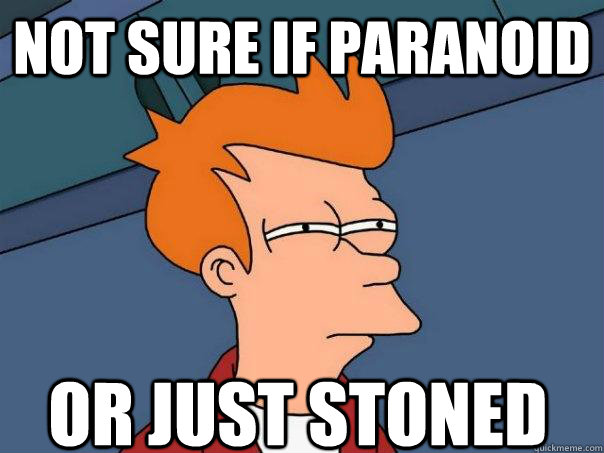 not sure if paranoid or just stoned  Futurama Fry