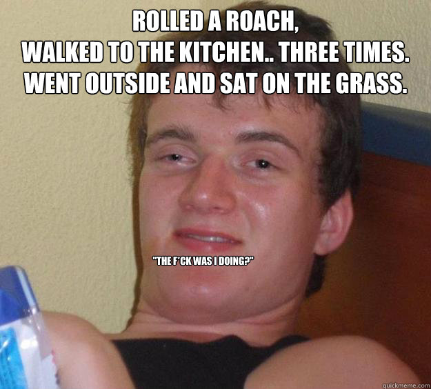 rolled a roach,
walked to the kitchen.. three times.
went outside and sat on the grass. 
