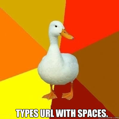  Types URL with spaces.  Technologically Impaired Duck