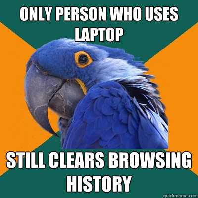 only person who uses laptop still clears browsing history  Paranoid Parrot