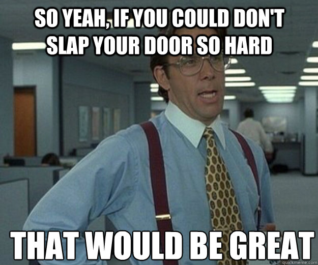 So yeah, if you could don't slap your door so hard THAT WOULD BE GREAT  that would be great