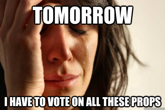 Tomorrow I HAVE TO VOTE ON ALL THESE PROPS - Tomorrow I HAVE TO VOTE ON ALL THESE PROPS  First World Problems