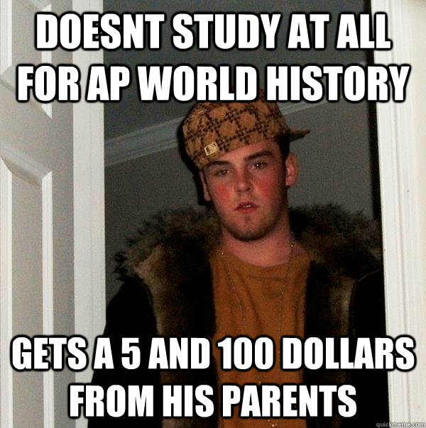 Doesnt Study at all for Ap world history Gets a 5 and 100 dollars from his parents  Scumbag Steve