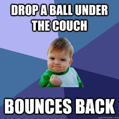 drop a ball under the couch bounces back  Success Kid