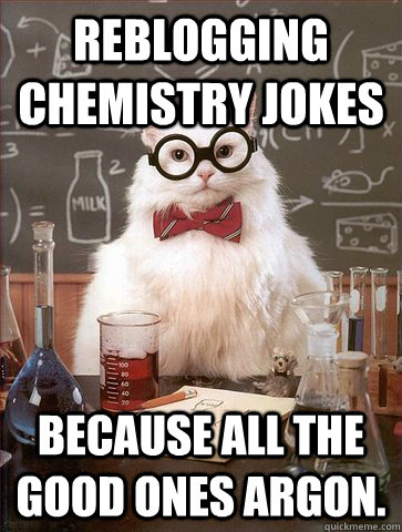 Reblogging chemistry jokes because all the good ones Argon. - Reblogging chemistry jokes because all the good ones Argon.  Science Cat