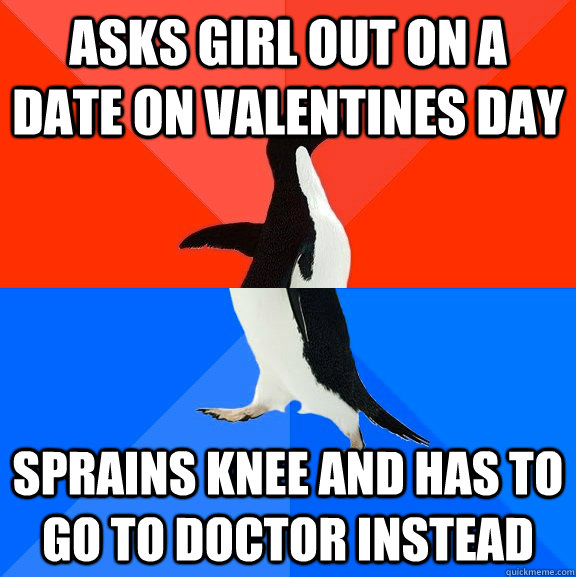 Asks girl out on a date on Valentines Day Sprains knee and has to go to doctor instead  Socially Awesome Awkward Penguin