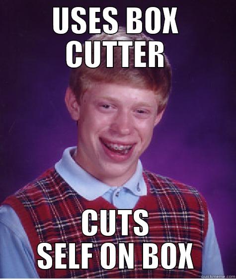 BOX CUTTER - USES BOX CUTTER CUTS SELF ON BOX Bad Luck Brain