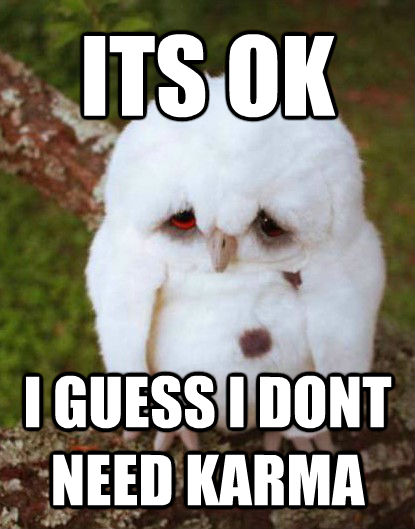 ITS OK I GUESS I DONT NEED KARMA  Depressed Owl