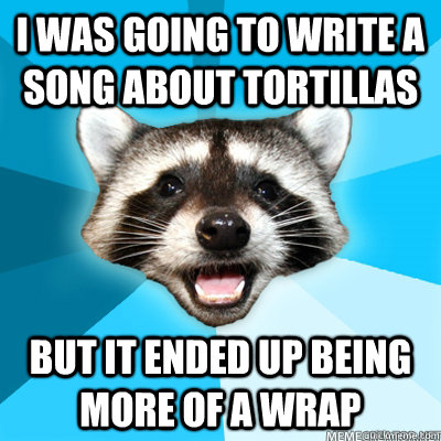 i was going to write a song about tortillas but it ended up being more of a wrap  - i was going to write a song about tortillas but it ended up being more of a wrap   Misc