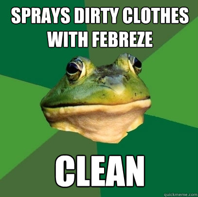 Sprays Dirty Clothes With febreze Clean  Foul Bachelor Frog