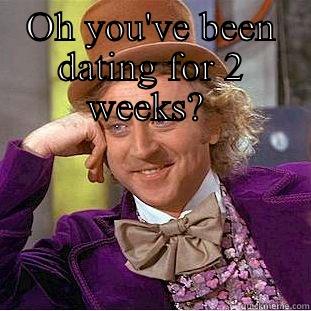 OH YOU'VE BEEN DATING FOR 2 WEEKS?   Condescending Wonka