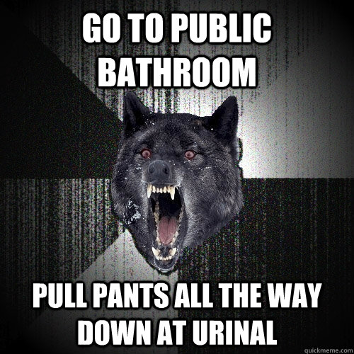 go to public bathroom pull pants all the way down at urinal  Insanity Wolf
