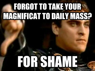 Forgot to take your Magnificat to daily mass? for shame  Downvoting Roman
