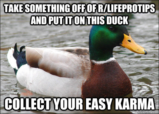 Take something off of r/LifeProTips and put it on this duck collect your easy karma  Actual Advice Mallard