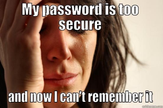 MY PASSWORD IS TOO SECURE AND NOW I CAN'T REMEMBER IT First World Problems