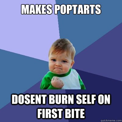 Makes PopTarts Dosent burn self on first bite - Makes PopTarts Dosent burn self on first bite  Success Kid