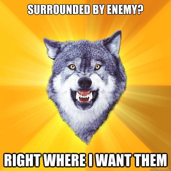 Surrounded by enemy? Right where I want them  Courage Wolf