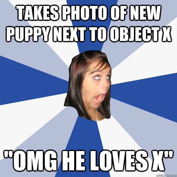 takes photo of new puppy next to object x 