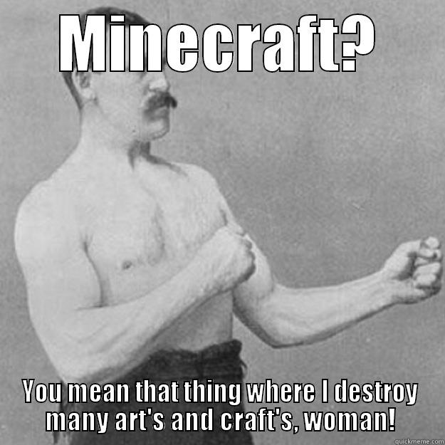 Mining stuff in minecraft LOL - MINECRAFT? YOU MEAN THAT THING WHERE I DESTROY MANY ART'S AND CRAFT'S, WOMAN! overly manly man