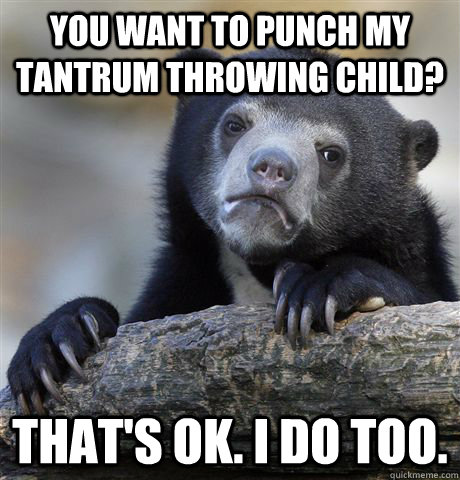 You want to punch my tantrum throwing child? That's ok. I do too.  Confession Bear