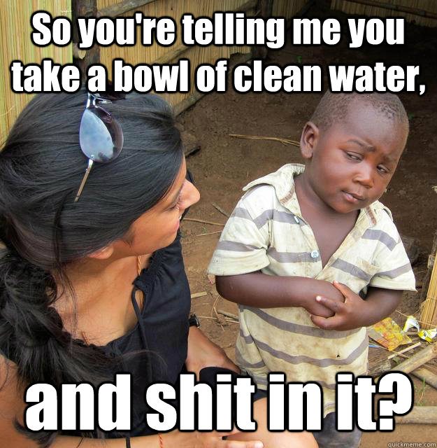 So you're telling me you take a bowl of clean water, and shit in it?  3rd World Skeptical Child